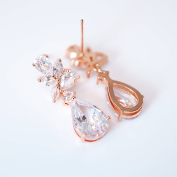 Cubic Zirconia Diamond Leaves TearDrop Earrings, Bridal Jewelry, Bridal Earrings, Crystal Bridal Earrings, Statement Earrings Cz